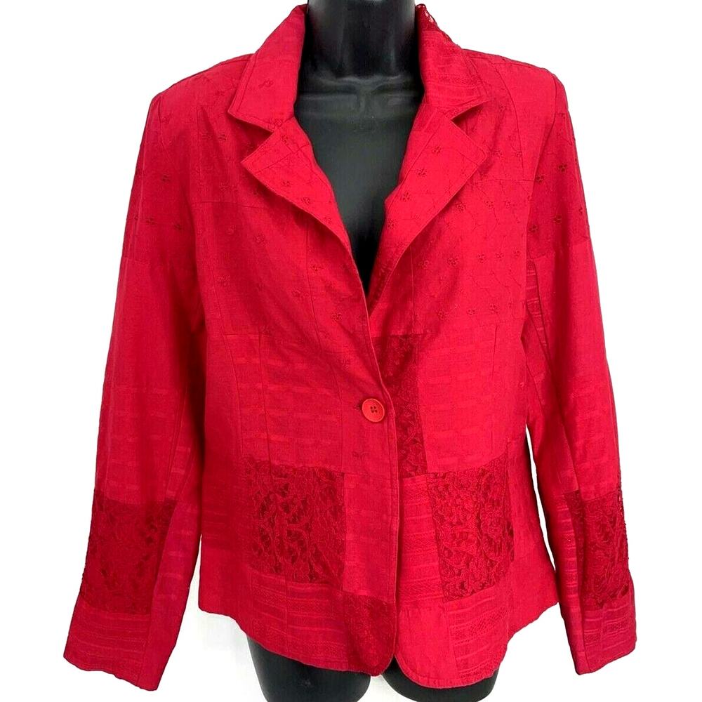NWT Coldwater Creek Red Eyelet And Lace Detail Women's Size S